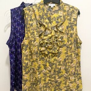Pair of 2 Pretty Ruffled Summer Sleeveless Blouses, Size Large